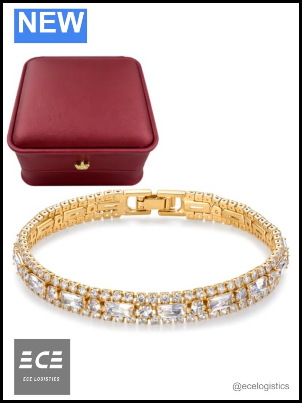 14k Gold Plated Baguette Round CZ Tennis Bracelet 7 Inch
